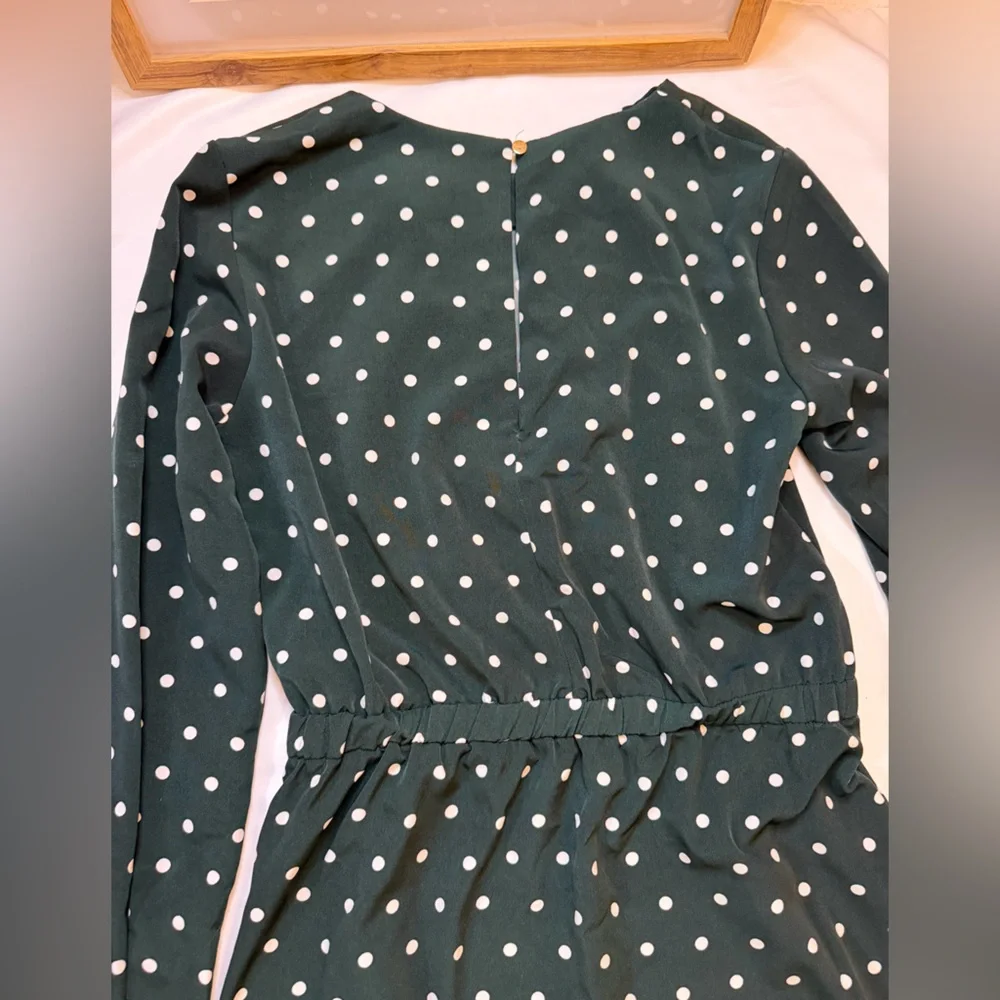 H&M size 8 dark green polka dot long sleeve midi dress - Picture 4 of 6